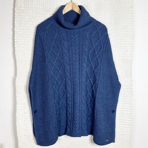 BARBOUR navy blue cable knit wool alpaca Court Cape sweater SIZE MEDIUM
